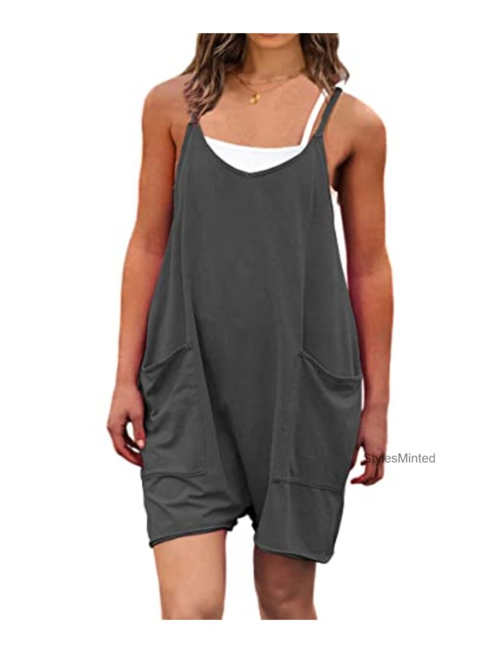 Women's Sleeveless Adjustable Strap Loose Wide Leg Jumpsuit with Pockets
